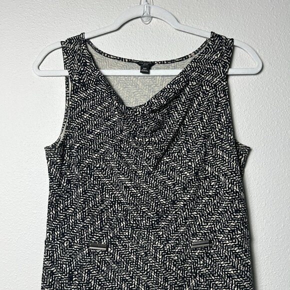 Ann Taylor Sheath Dress Petite M PM Black Tan Geometric Sleeveless Pullover - Picture 2 of 9